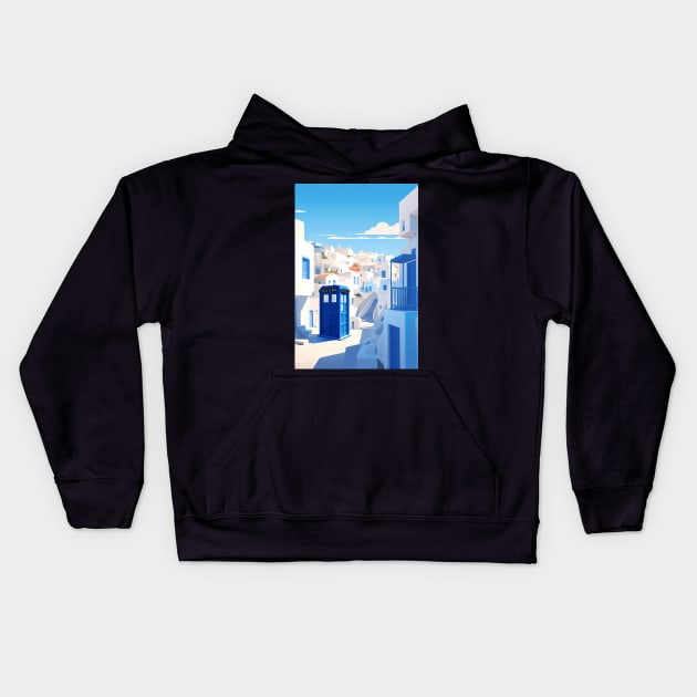 Dr Who Travel Poster Santorini Kids Hoodie by DesignedbyWizards